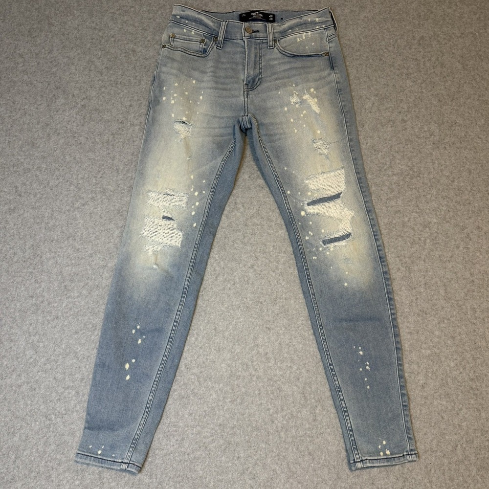 Hollister Super Skinny Jeans Light Wash Distressed Paint Splatter Ripped W 28/6 - Picture 2 of 9